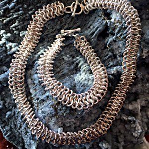 Taxco Mexico Sterling Silver Chainmail Necklace and Bracelet Set Handmade